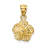 14k Satin Diamond-cut Hibiscus Pendant - Image 3