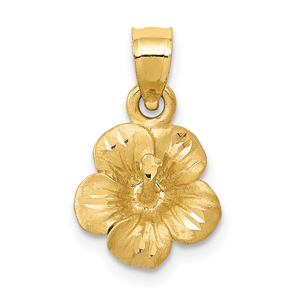 K5973.jpg 14k Satin Diamond-cut Hibiscus Flower Pendant - Image 1