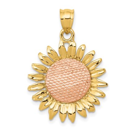 14k Two-tone Polished Sunflower Pendant