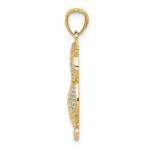 14K and White Rhodium Polished and Textured Owl Pendant - Image 2