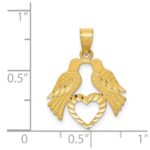 14k Polished Diamond-cut Love Birds with Heart Pendant - Image 4