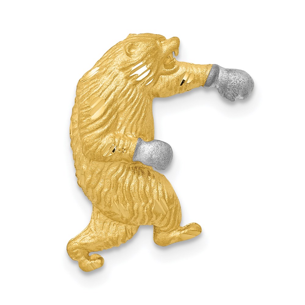 K6009.jpg 14k and White Rhodium Satin Diamond-cut Boxing Bear Chain Slide - Image 1