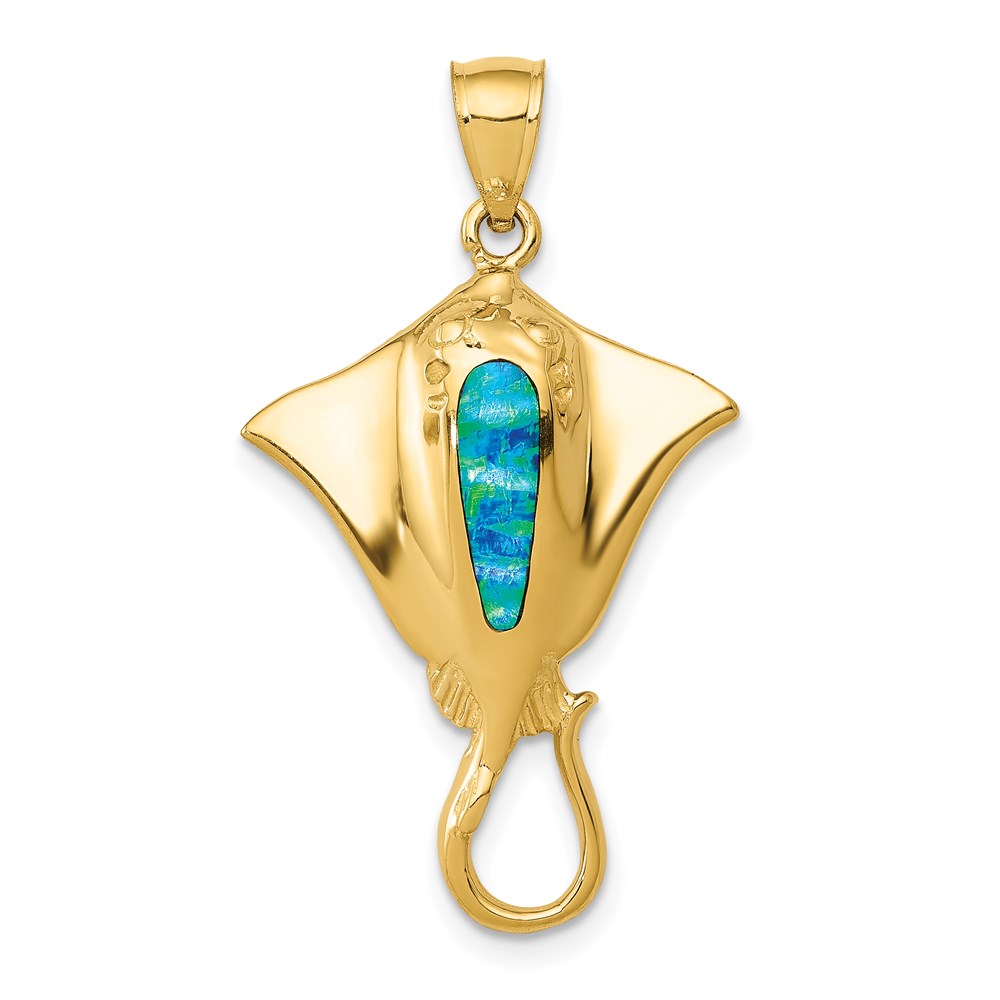 K6043.jpg 14k Polished Lab Created Blue Opal Stingray Pendant - Image 1