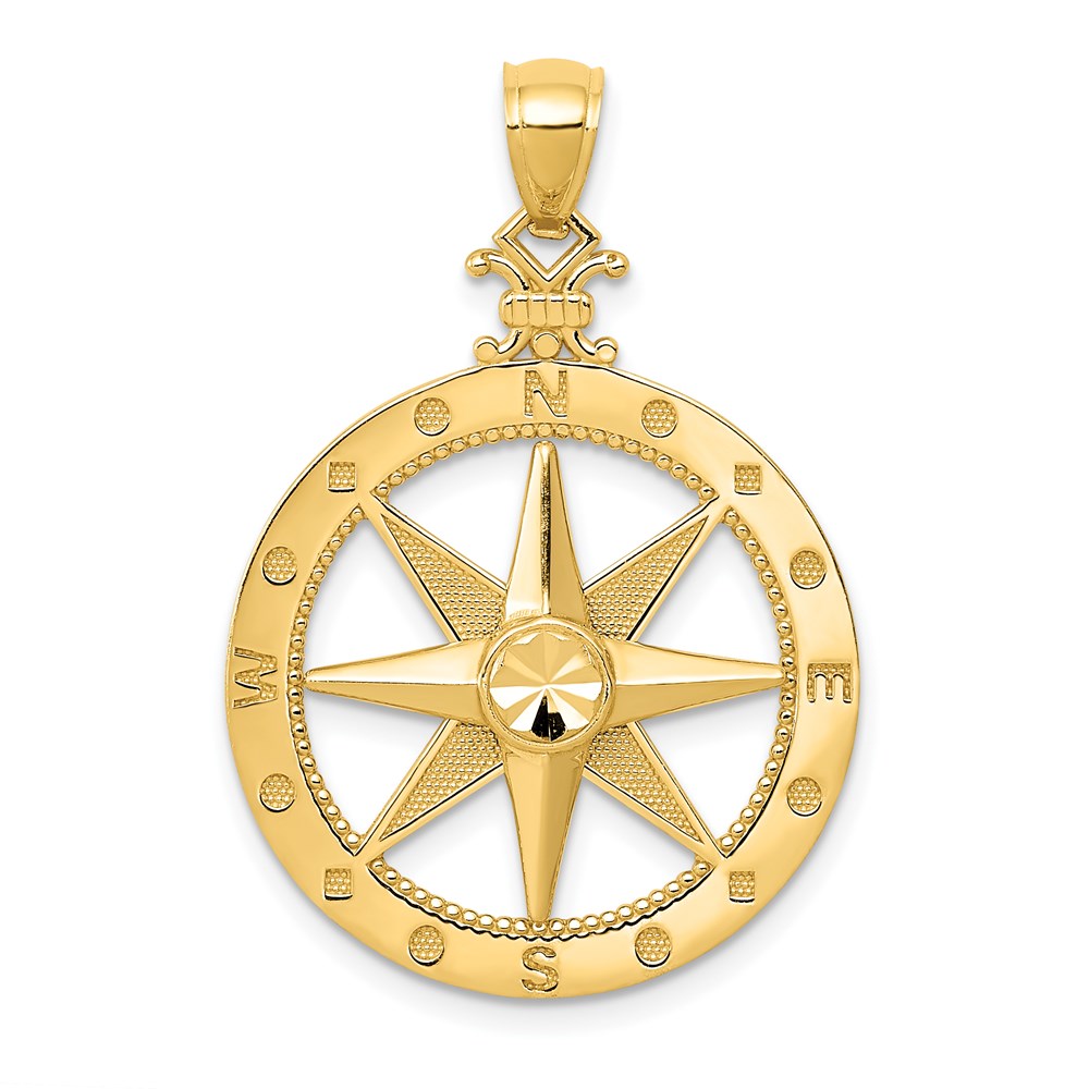 K6097.jpg 14K Diamond-Cut Polished and Satin Compass Pendant - Image 1