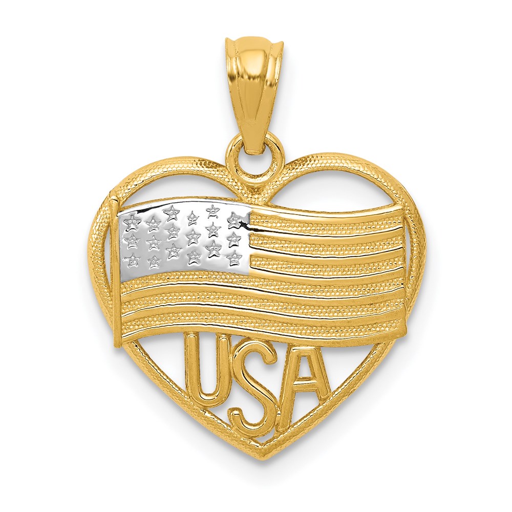 K6111.jpg 14k and White Rhodium Polished American Flag USA in Heart Pendant - Image 1