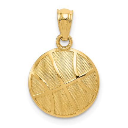 14K Satin and Polished Basketball Pendant