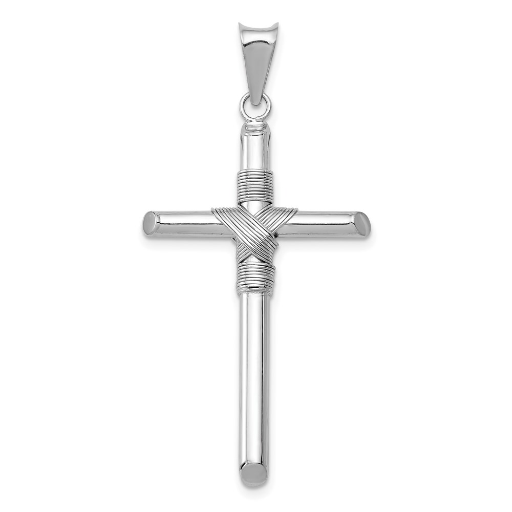 K6198.jpg 14K White Gold with Center Wrap Tube Cross Pendant - Image 1