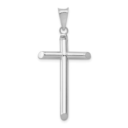 14k White Gold Polished Tube Cross Pendant