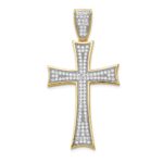 14k and White Rhodium Micro Pav‚ CZ Large Cross Pendant