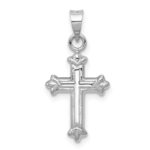 14k White Gold Fleur de Lis Hollow Cross Charm - Image 4