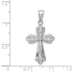 14k White Gold Polished Diamond-cut Fancy Cross Pendant - Image 3