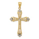 14k and White Rhodium Diamond-cut Cross Pendant