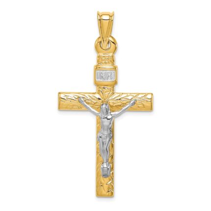 14K Two-Tone and White Rhodium Crucifix Pendant