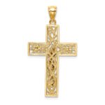 14K Two-Tone Satin Polished Diamond-cut Crucifix with Vines Pendant - Image 4