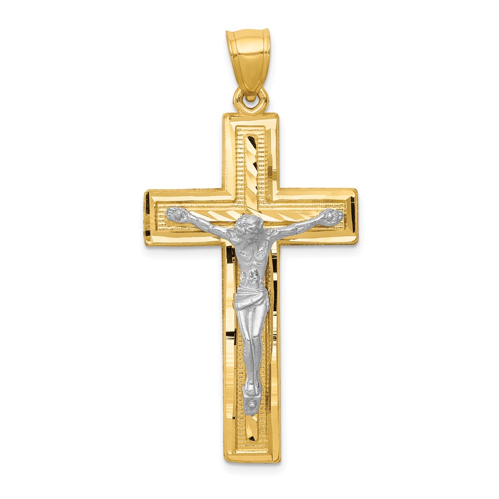 K6314.jpg 14k Two-tone Diamond-cut Latin Crucifix Pendant - Image 1