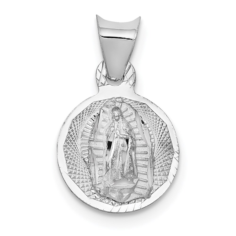 K6335.jpg 14k White Gold Polished Diamond-cut Semi-solid Our Lady Of Guadalupe Round Pendant - Image 1
