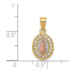 14K Two-Tone with White Rhodium Diamond-cut CZ Our Lady of Guadalupe Oval Pendant - Image 4