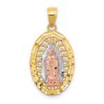 14K Two-tone with White Rhodium Diamond-cut Our Lady of Guadalupe Oval Charm
