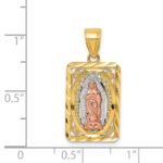 14k Two-tone with White Rhodium Diamond-cut Our Lady of Guadalupe Rectangular Pendant - Image 3