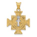 14K and White Rhodium Semi-solid St. Benedict Cross Pendant