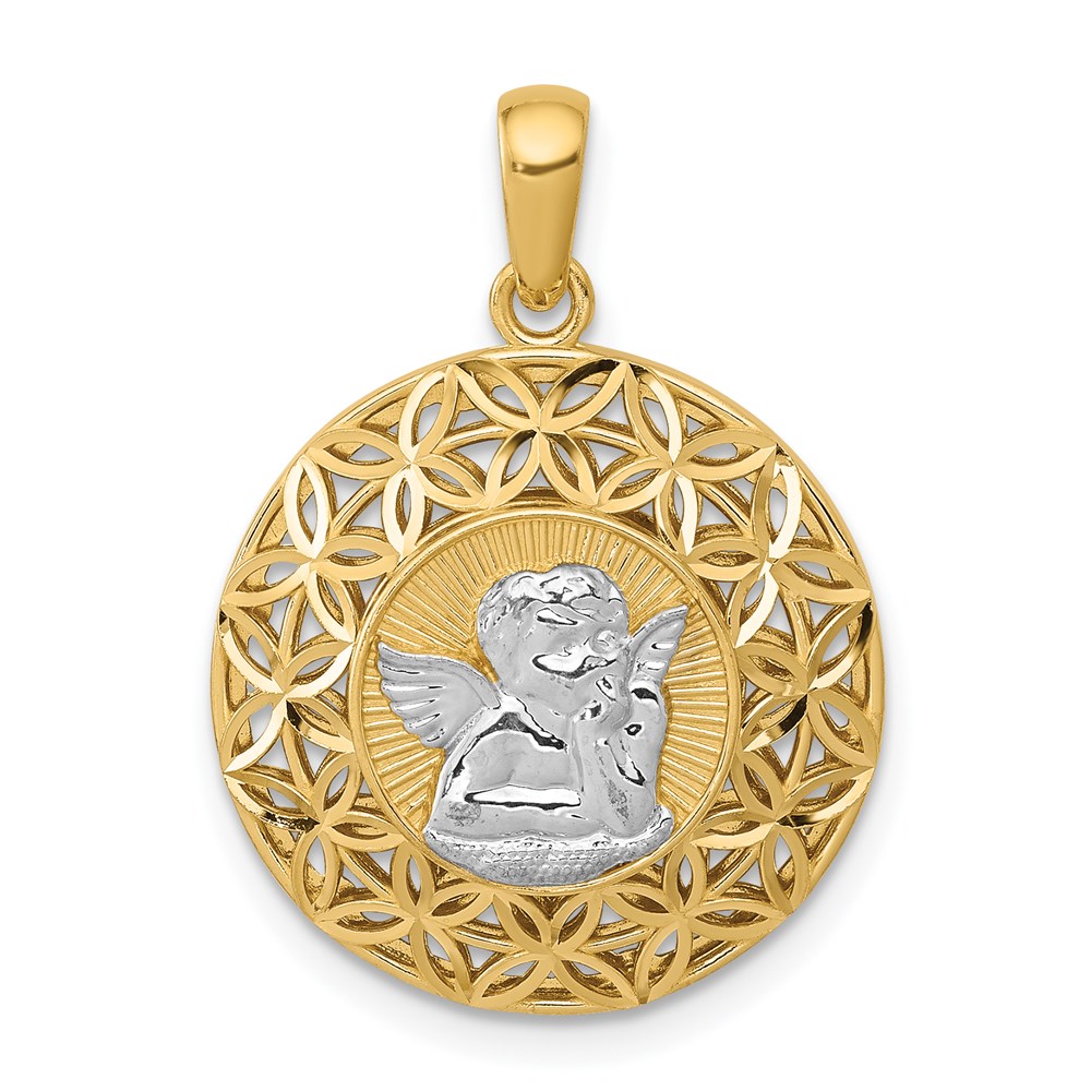 K6370.jpg 14k and White Rhodium Polished Filigree Guardian Angel Pendant - Image 1