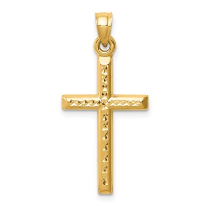 14k Hollow Diamond-cut Cross Pendant