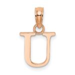 14K Rose Gold Polished Block Letter U Initial Pendant
