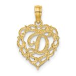 14KY Heart Script Letter D Initial Charm