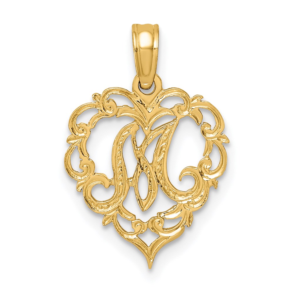 K6424M.jpg 14KY Heart Script Letter M Initial Charm - Image 1