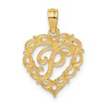 14KY Heart Script Letter P Initial Charm