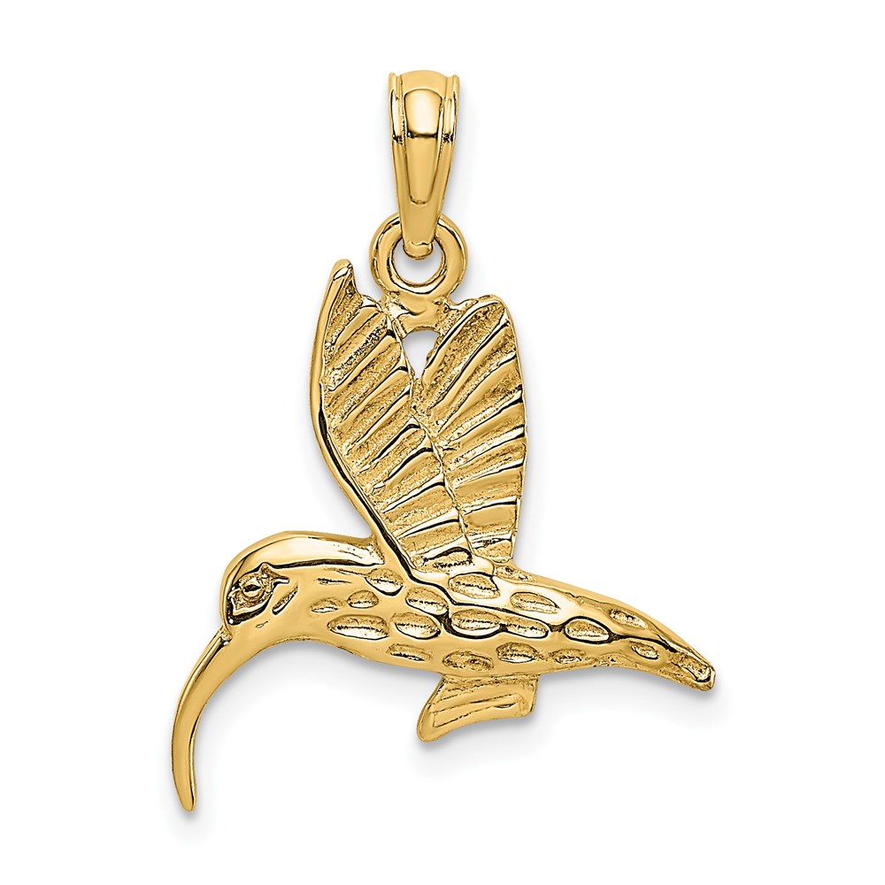 K6447.jpg 14K Textured Hummingbird Flying Charm - Image 1