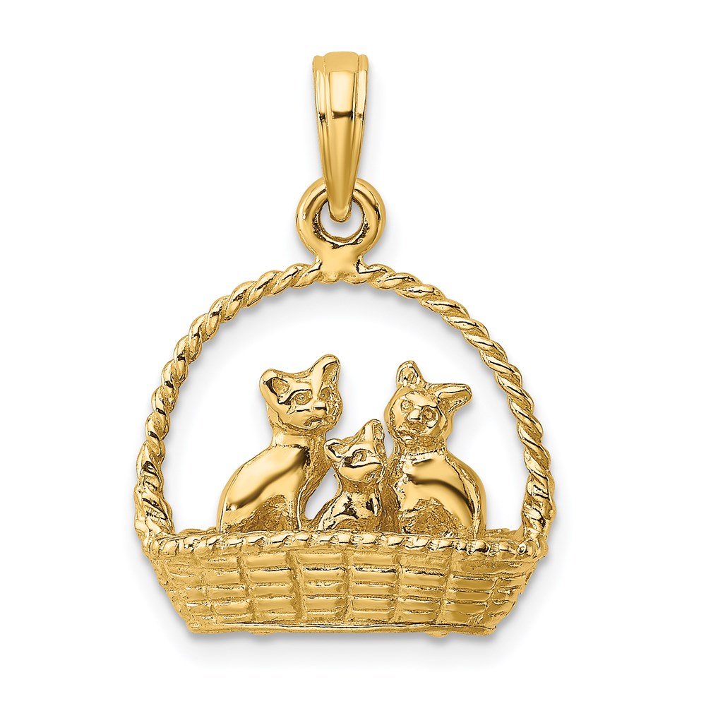 K6450.jpg 14K 3-D Cats Inside Of Basket Charm - Image 1