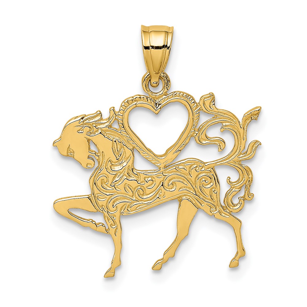K6462.jpg 14K Textured Heart and Horse Charm - Image 1