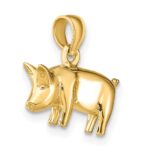 14K 3-D Polished Pig with Curly Tail Charm - Image 5