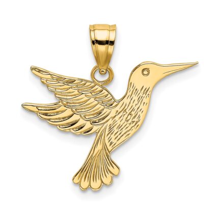 14K Polished and Textured Hummingbird Charm