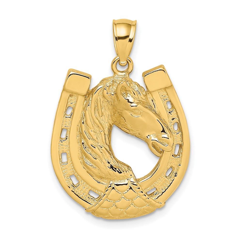 K6506.jpg 14K Polished and Engraved Horse Head In Shoe Charm - Image 1