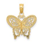 14K Polished and Textured Filigree Butterfly Charm - Image 4