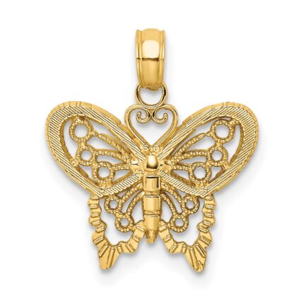 14K Polished and Textured Filigree Butterfly Charm