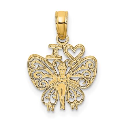 14K I HEART Butterfly Charm