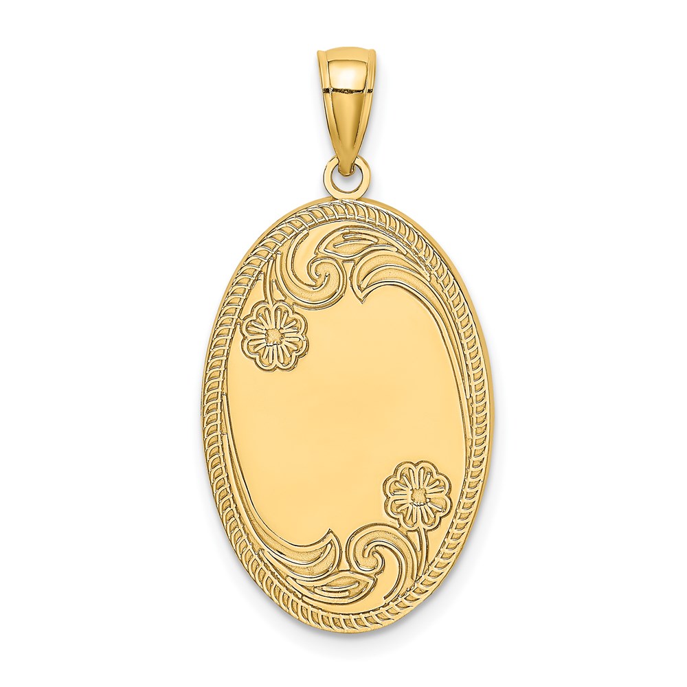 K6637.jpg 14K Floral Oval with Engravable Center Charm - Image 1