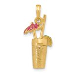 14K 3-D Cocktail Drink with Fuchsia Enameled Umbrella and Lime Charm - Image 3
