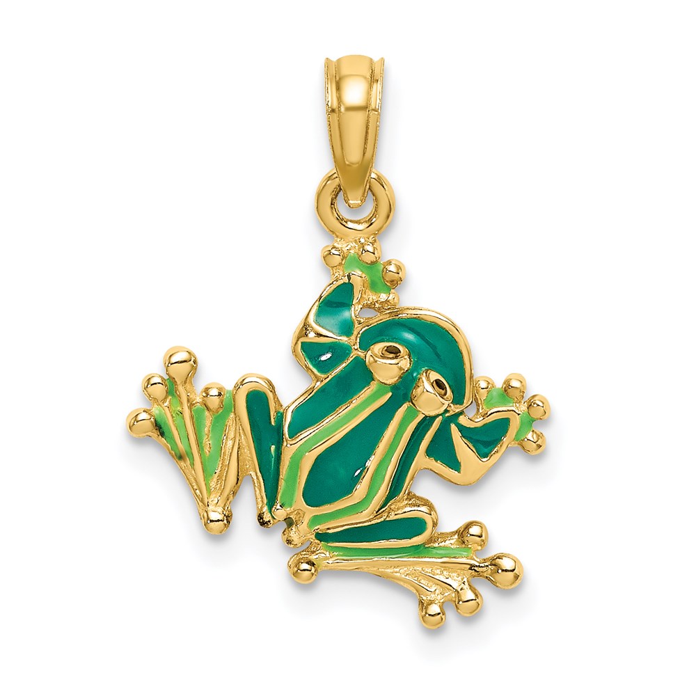 K6715.jpg 14K Green Enameled 2-D Small Frog Charm - Image 1