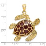 14K 3-D Brown Enamel Large Sea Turtle Charm - Image 3
