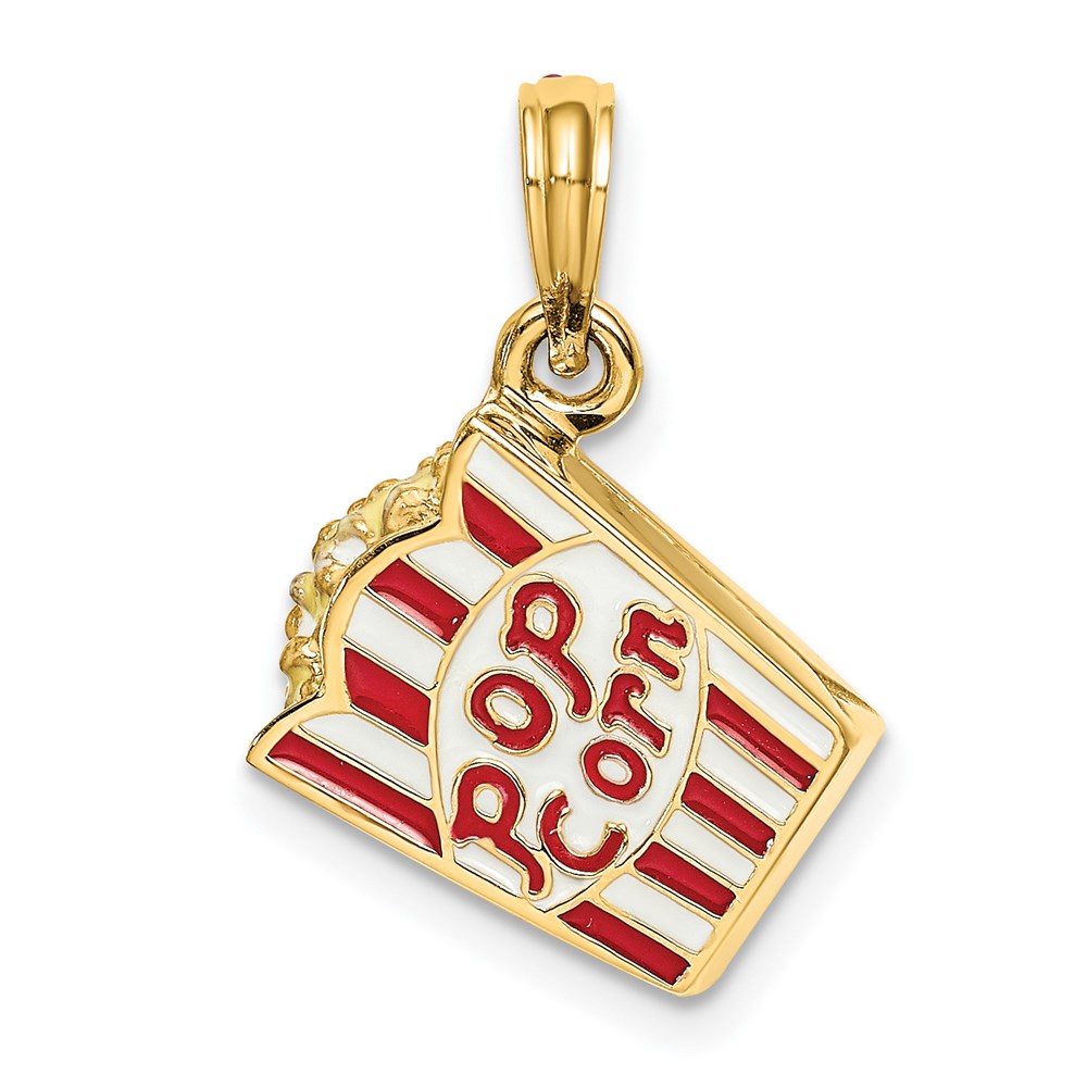 K6725.jpg 14K 3-D Red and White Enameled Bag of Popcorn Charm - Image 1