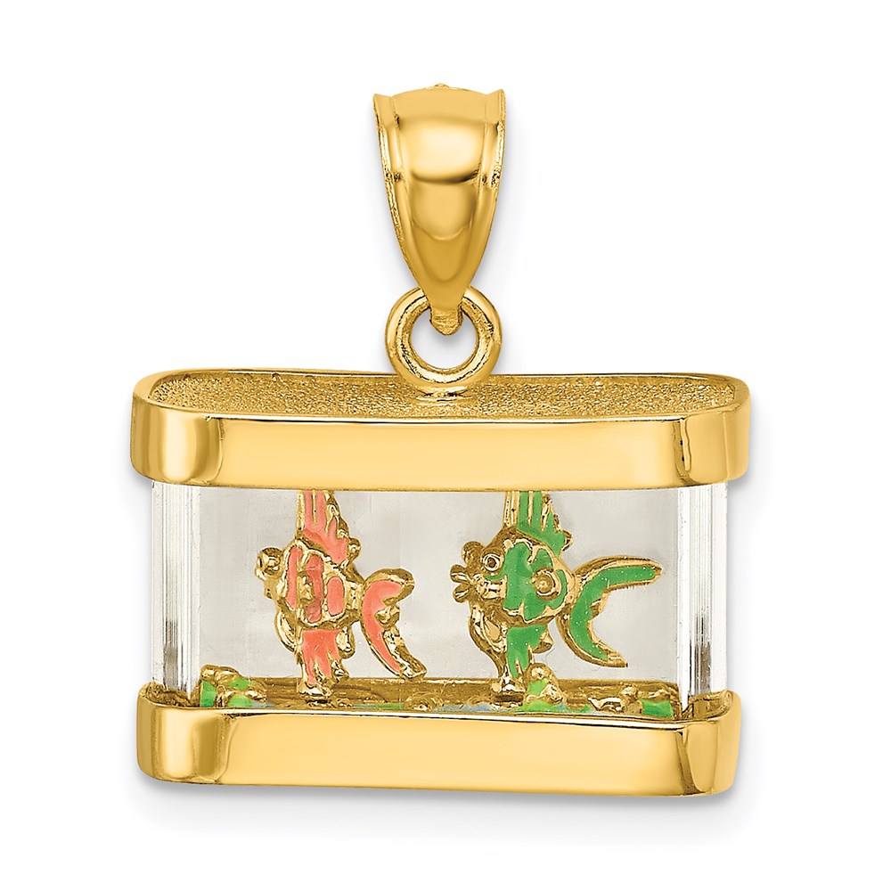 K6737.jpg 14K 3-D Moveable Enamel Fish in Aquarium Charm - Image 1