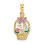 14K Enameled Easter Basket with Bunny/Bow/Eggs Charm