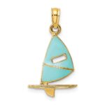 14K Aqua Enameled Windsail Surf Board Charm