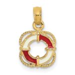 14K Red and White Enameled Life Preserver Ring Charm