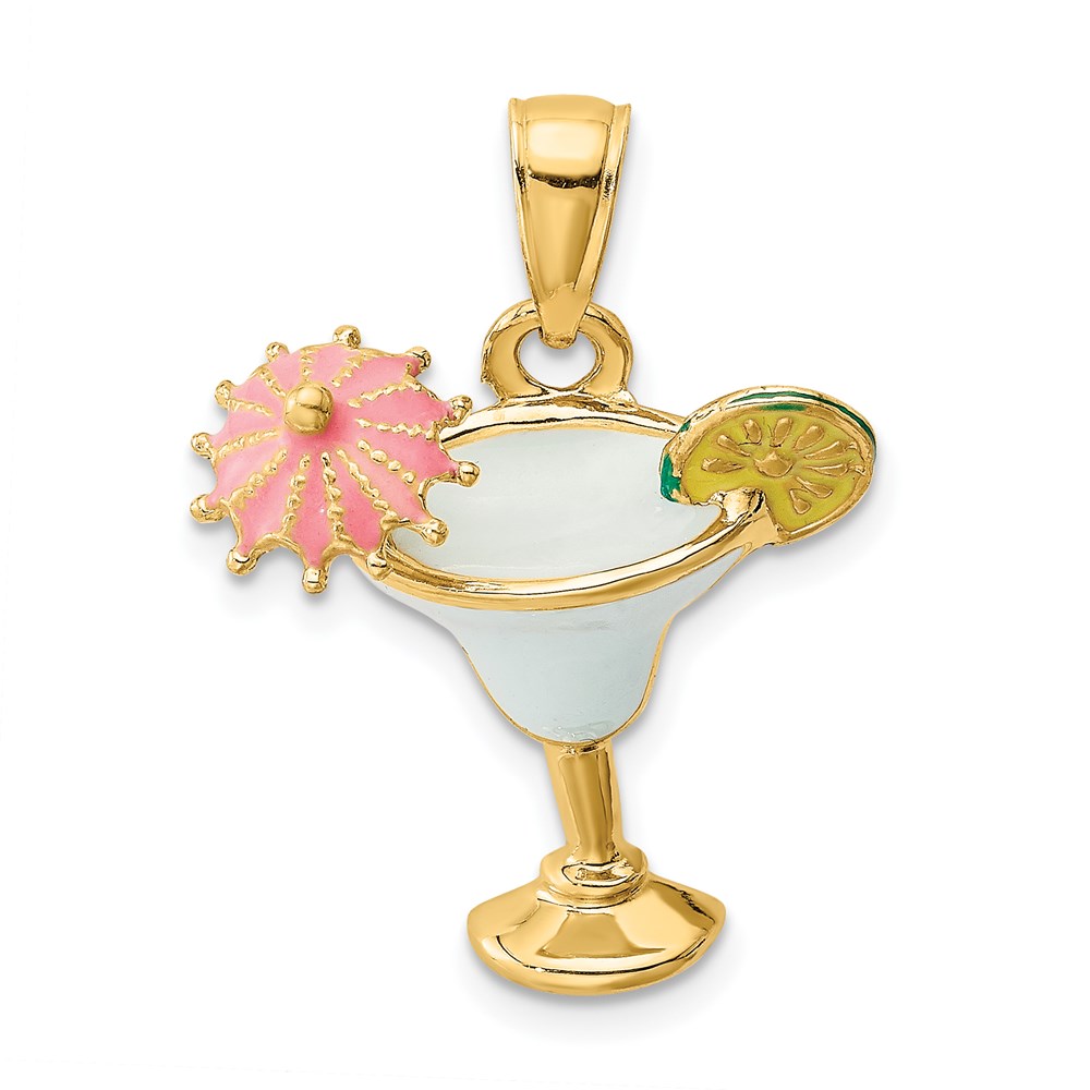 K6776.jpg 14K White Enameled Margarita Drink with Umbrella and Lime Charm - Image 1