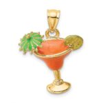 14K Orange Enameled Margarita Drink with Umbrella and Lime Charm